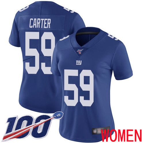 Women New York Giants #59 Lorenzo Carter Royal Blue Team Color Vapor Untouchable Limited Player 100th Season Football NFL Jersey->women nfl jersey->Women Jersey